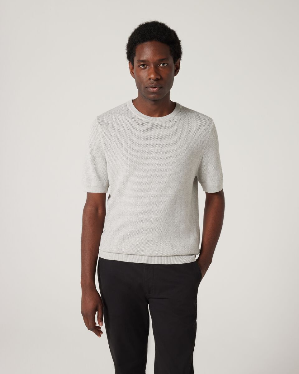 Crew Short Sleeve Knit, Grey Marle, hi-res